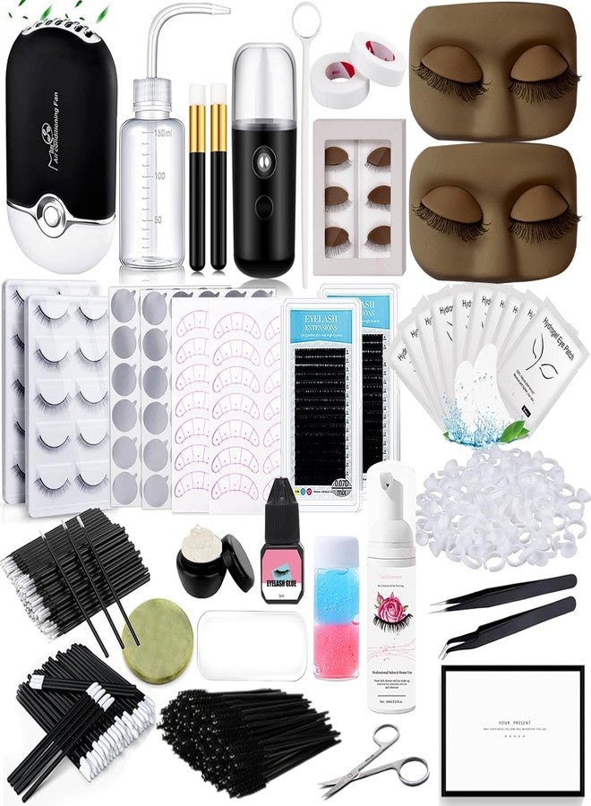 QUKLOGEN Lash Extension Kit for Beginners Lash Mannequin Head with Replaced Eyelids False Eyelashes Practice Eyelash Strips Facial Mister Tweezers Glue USB Fan Professional Set - Image 1